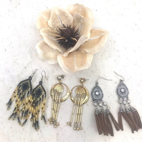 Boho Western Beaded Dangle Earrings Set of 3 - Picture 1 of 16